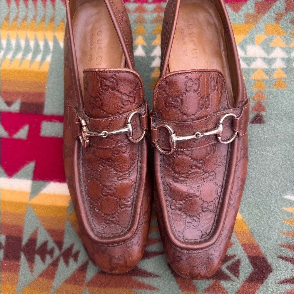 Gucci Embossed Brown Leather Men's Loafers
